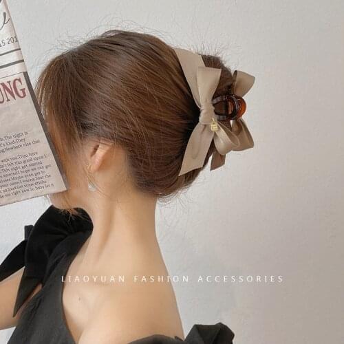Korean elegant hairpin back head grabbing clip large shark clip temperament bowknot headdress female 2021 new summer