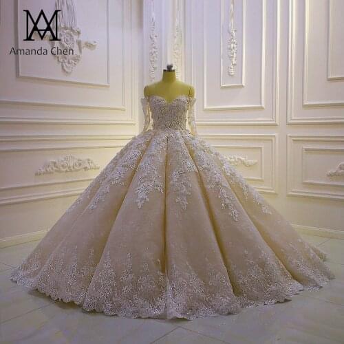 Abiti da cerimonia Off Shoulder Long Sleeve Lace 3D Flowers Wedding Dress