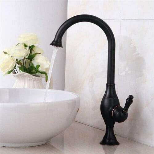 Kitchen Sink Faucets Brass Mixer Tap Hot & Cold Single Handle Black Oil Brushed/Gold/Antique Rotating Kitchen Water Crane Tap