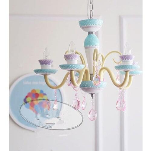 American candy crystal chandelier girl bedroom Princess Room childrens room lamp European style creative candle chandelier