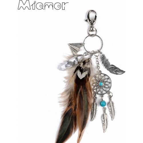 MIAMOR Handmade Mini Dreamcatcher Keychain & Keyring With Natural Stone & Feather Best Gift For Friend Amor6042003