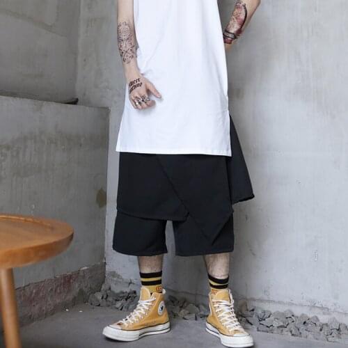 2021 summer new black Capris loose skirt two large mens stage performance fashion brand