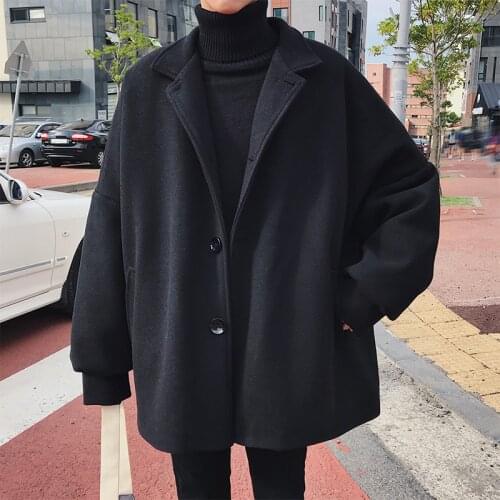 2021 Winter Mens Fashion Loose Casual Parkas Trench Black color Woolen Blends Cashmere Long Coats Cotton-padded Clothes M-2XL