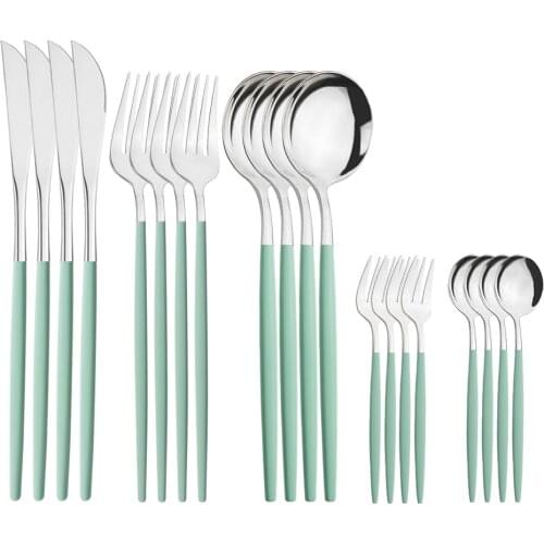 20pcs Dinnerware Mint Green Silver Stainless Steel Set Knives Fork Spoons Cutlery Kitchen Home Tableware Flatware Set Wholesale