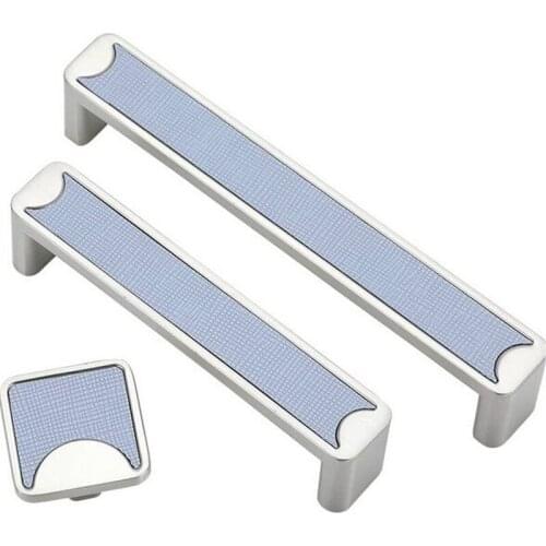 New Solid Zinc Alloy Real Leather Handle Blue Modern Minimalist Cupboard Cabinet Door Pulls Handles Furniture Hardware Diy