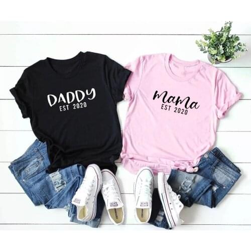 New Daddy And Mama 2020Couple T-shirt New Mom Family Matching Top Women Tee Casual Short Sleeve Pregnancy Announcement Tops S-XL
