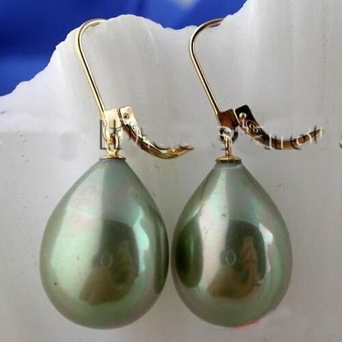 New Arrival Favorite Pearl Earring Huge 20mm Green Drip South Sea Shell Pearl Gold Dangle Earrings Lady Gift Birthday Jewelry