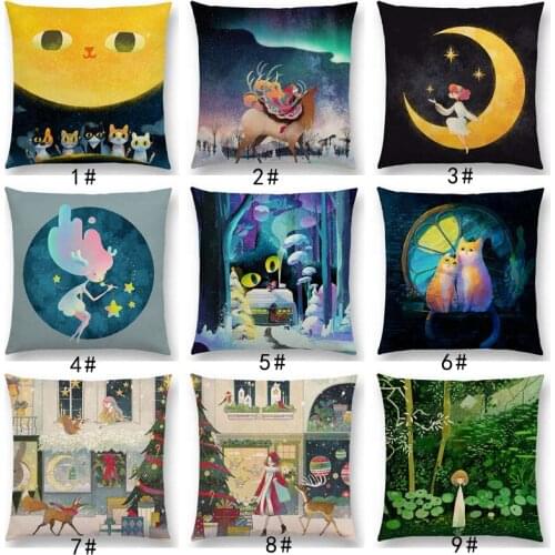 New Arrival Cute Cartoon Animals Little Cat Dream Elk Pretty Girl Magic Forest Shining Star Cushion Cover Sofa Throw Pillow case
