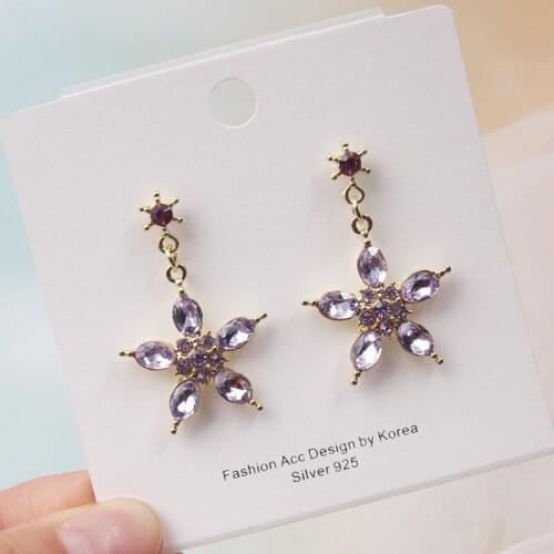 MWSONYA New Korean Elegant Purple Star Crystal Dangle Earrings for Women Girls Fashion Statement Temperament Party Jewelry Gifts