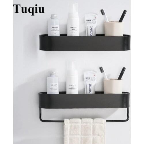Bathroom Shelf With Towel Bar Nail Free Aluminum Bath Shower Shelf Black/Silver Bath Shampoo Holder Basket Holder Corner shelf
