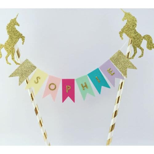 Custom name 1st Birthday unicorn Cake toppers Buntings Banners Princess baby shower baptism Party decor