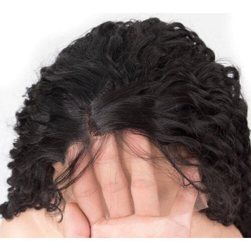 Qp hair Deep Wave Hair Wig Natural Black 18-24inch Lace Front Wigs Adjustable For African Women Synthetic Fiber hair