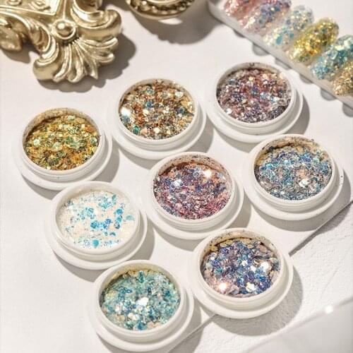 Champagne Gold Glitter Nail Powder Sequins Holographic Shiny Mix Dip Powder Flakes Nail Art Pigment Paillettes for Nails