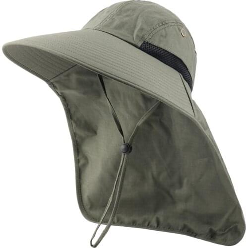 Summer Sun Hat For Men With 50+ UPF UV Protection Cap Cotton Wide Brim Outdoor Hiking Fishing Hat With Neck Flap Casquette Homme