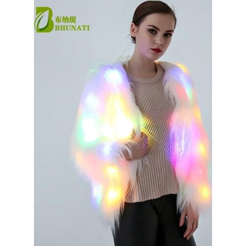 LED Fur coat stage costumes female LED luminous clothes jacket Bar dance show faux fur coats star nightclub Christmas LED Coat