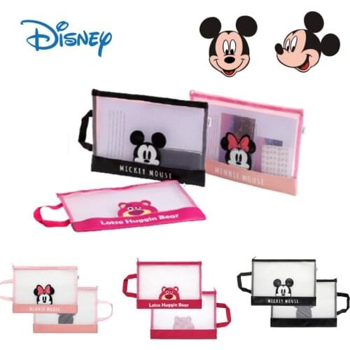 Disney Mickey Minnie Student Office Cultural and Educational File Bag Exam Data Grid Transparent Portable Zipper Storage Bag