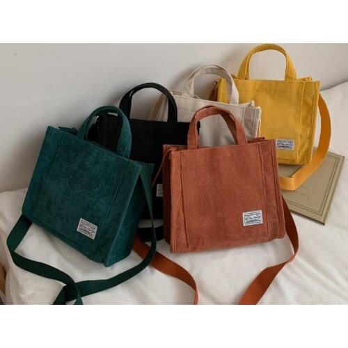 Woman Square Bag Corduroy Girls Spring Stripe Fashion Ins Zipper Shoulder Soft Handbag Cross Body Yellow Black