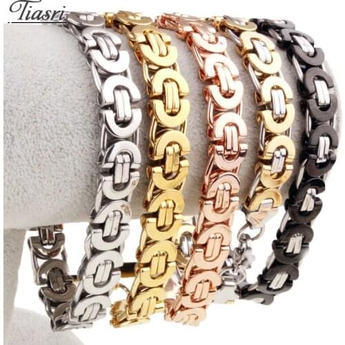 Tiasri 11mm Byzantinism Flat Chain Cuba Miami Mens Bracelet High Quality Stainless Steel Jewelry Accessories Gift Wholesale