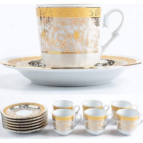 Turkish Moroccan Greek Coffee Cups Espresso Set of 6 with Saucers Arabic Vintage Mugs for Serving Drinking Porcelain Housewarmin