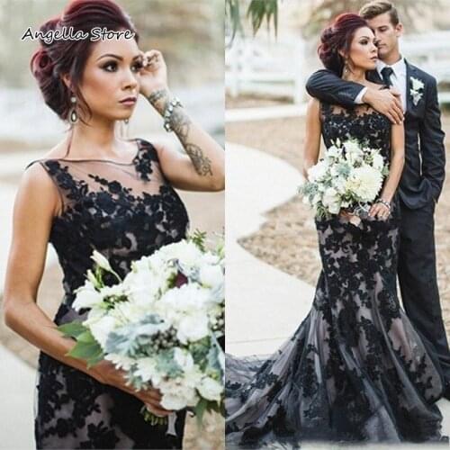 Vintage Back Lace Applique Mermaid Wedding Dress Sheer Jewel Neck Gothic Country Style Bridal Gowns Bespoke 2021 Bride Dresses