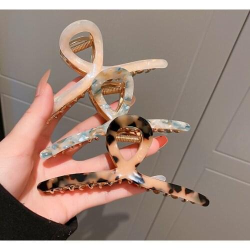 Korean Style Acetate Stitching Leopard Print Hair Clips For Women Girls Shark Clip Hair Claw Fashion All-match Hair Accessories