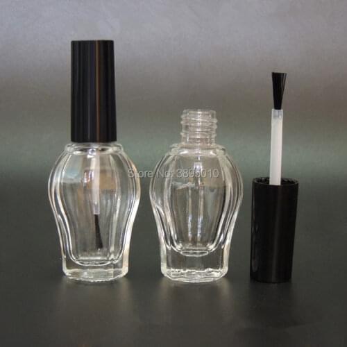 10ml Empty clear glass nail polish bottle in vase shape with black cap F1069