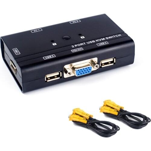 2 Port USB2.0 kvm Switch Manual Control 2 PC Hosts by 1 Set of USB Keyboard Mouse and VGA Monitor Multi With Cables