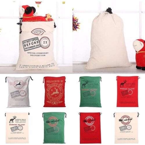 2018 NewStyle Canvas Merry Christmas Santa Reindeer Sack Stocking Gift Storage Bag Drawstring