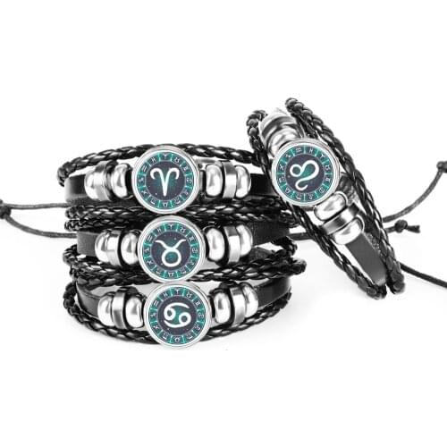 2019 Aquarius Pisces Aries Cancer Leo 12 Constellation Bracelet Men Women Braided Leather Bracelets & Bangles