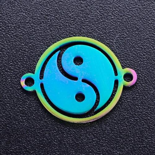 5pcs/lot 100% Stainless Steel Yin Yang diy Connector Charms With Rainbow Plated Wholesale Dropshipping Finding Charm Suppliers
