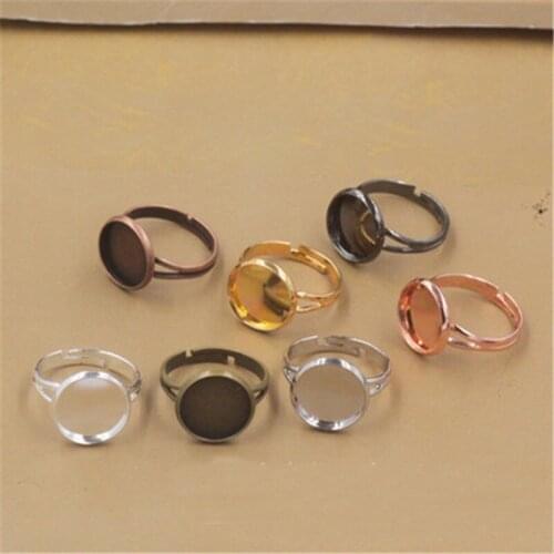 Aclovex 20pcs/lot Copper Round Adjustable Ring Setting Base fit 10mm 12mm Cabochon Cameo Base Bezel Tray for DIY Jewelry Making