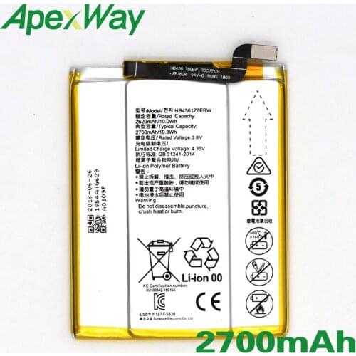 ApexWay 2PCS/lot HB436178EBW 2700mAh Phone battery for Huawei Mate S CRR-L09 CRR-L13 CRR-L23 CRR-CL10 CRR-CL20 CL00 UL00 TL00
