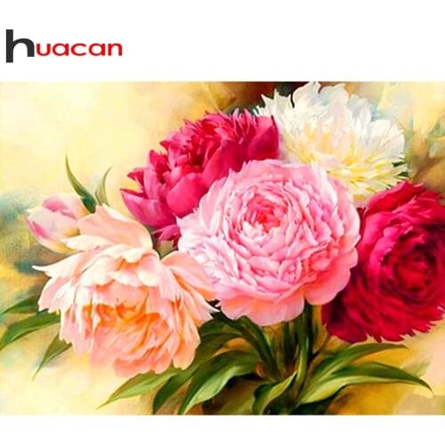 Huacan 5D Diamond Painting Full Drill Peony Diamond Mosaic Set For Embroidery Cross Flower Modular Pictures Home Decoration