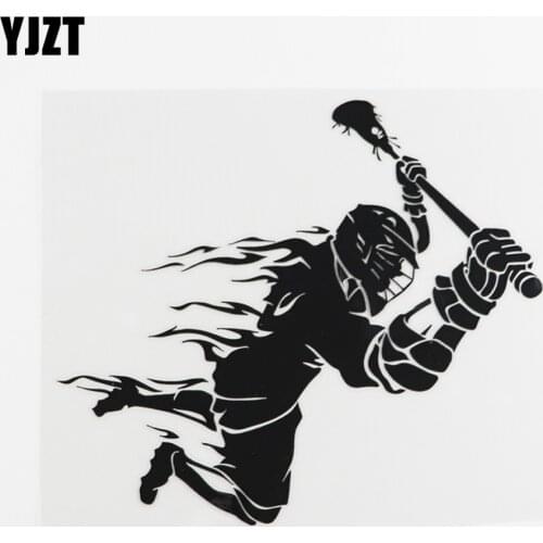 YJZT 15.5CMX13.6CM Lacrosse Player Ball Team Game Vinyl Car Sticker Black/Silver 8A-0389