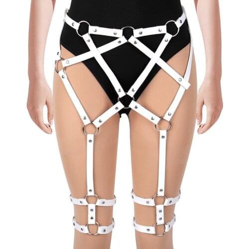 White Garter Belt Harness Leather Women High Waist Cage Stockings Suspender Tops Goth Sexy Hollow Out Adjust Party Festival Wear