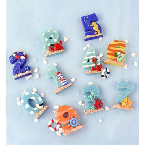 Baby Shower Ocean Digital Candle Fish Cartoon Beach Starfish Seahorse Ship Army Theme Dessert Cake Decoration Ornaments Birthday