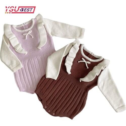 Baby Girl Romper Autumn New Born Baby Knitted Romper Ruffle Princess Bow Newborn Baby Clothes Infant Baby Jumpsuits Girl overall