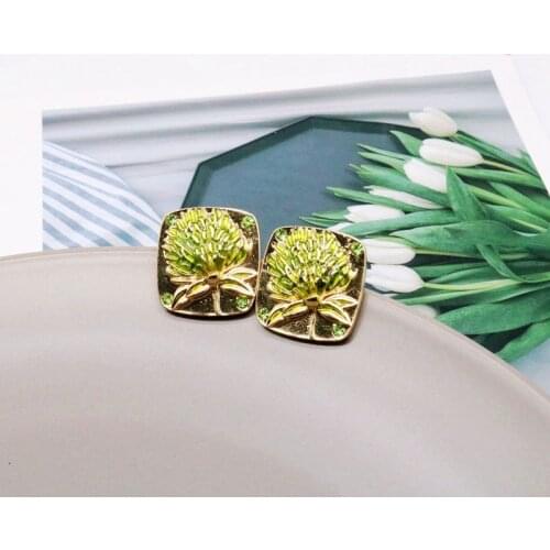 Geometric Alloy Sweet Flower Light Green Enamel Earring