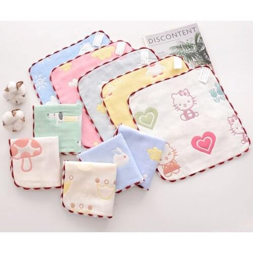 Cotton Absorbent Square Towel Baby Gauze Saliva Towel Pure Cotton Jacquard Girls Boys Cartoon Feeding Baby Handkerchief Towel