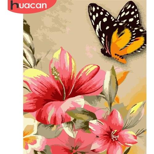 HUACAN Painting By Number Butterfly Flower Drawing On Canvas HandPainted Art Gift DIY Pictures By Number Animal Kits Home Decor