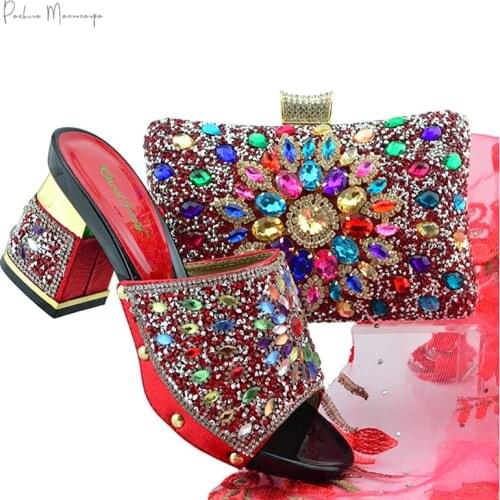 Red Color Shoe and Bag Set Fashion Women Shoes and Bag Set Nigerian Wedding Slipper African Shoes with Matching Bags Set