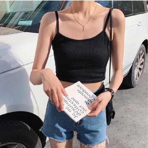 Summer Sexy Halter Crop Tops Solid Color Sleeveless Backless Short Vest Top Camis Tee Suspenders Slim Korean Tops Tank Tops Bar