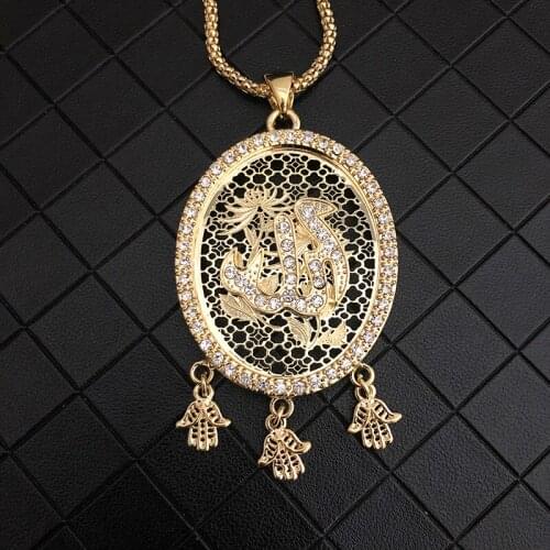 Moroccan Golden Hollowed Pendent Allah Crystal Necklace Hand Shape Heart Shape Eye Shape Necklace Party Caftan Jewelry