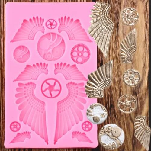 Mechanical Gear Wings Silicone Molds Fondant Cake Decorating Tools Cupcake Topper Candy Polymer Clay Chocolate Gumpaste Moulds