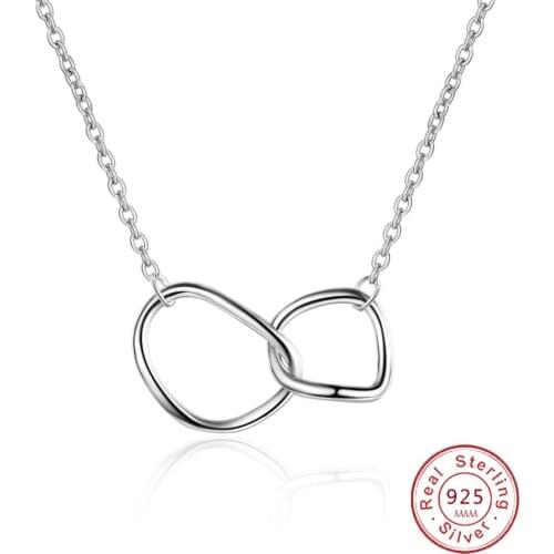 Fashion Irregular Double Circle Love Intertwined Necklace for Lover 925 Silver Color Interlocking Clavicle Chain Jewelry