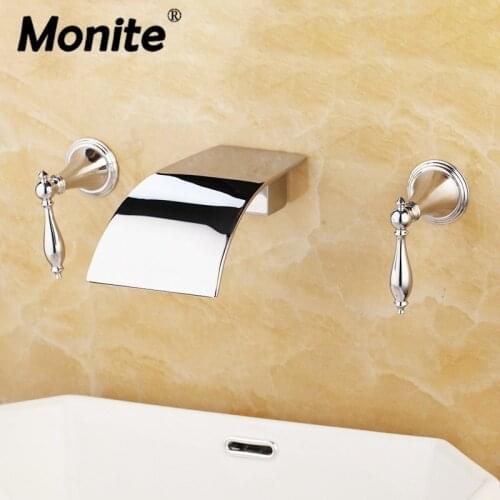 Monite Double Handles 3pcs Faucets Mixers & Taps Bathroom Bathtub Waterfall Roman Tub Filler Faucet with Handshower Chrome 16HH