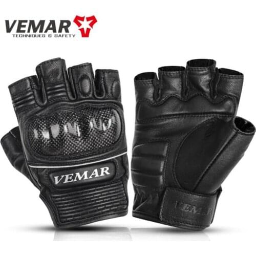 VEMAR Moto Motocycle Gloves Leather Summer Mitten Cycling Women Men Gloves Carbon Fiber Half Finger Hand Gear Riding Gloves