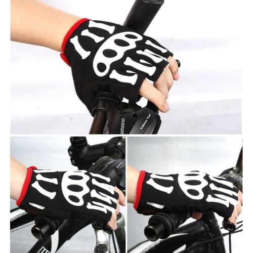 SPAKCT COOL006 Mens Skeleton Silicone Gel Paded Bicycle Half Finger Gloves Road Bike MTB Gloves Cycling Short Finger Gloves