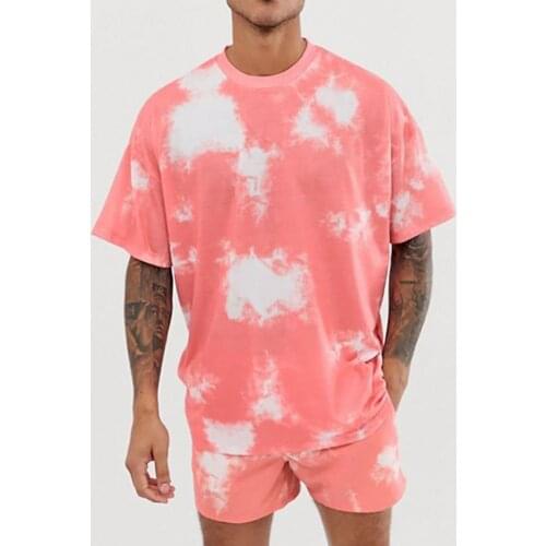 Men Sports Suit O-neck Short Sleeve Summer Tie-dye Print Leisure Male T-shirt Short Set Running Sportswear Tracksuit Plus Size
