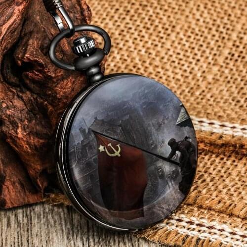 Union Russian Flag Hammer Badges Sickle P Soviet Red Flag of World War II Durable Alloy Case Quartz Pocket Watches for Men Women